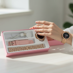 DW Lady Round Dial Smart Watch | 2-in-1 Combo | Pink Silicone & Diamond-Engraved Rose Gold Strap
