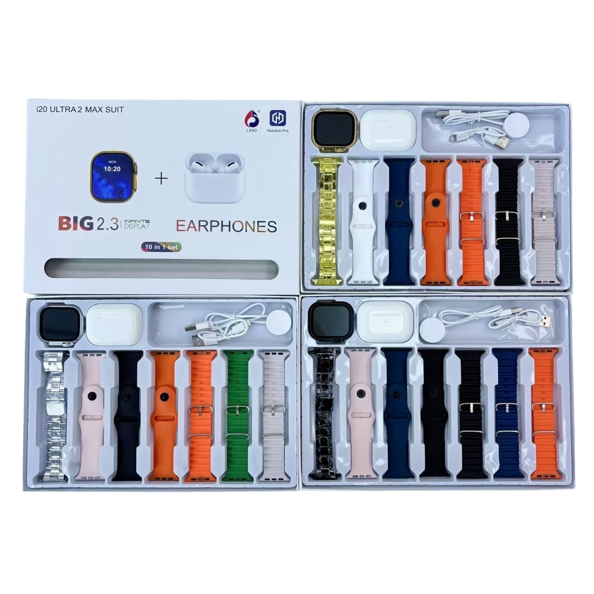 i-20 Ultra 3 Max Smart Watch Combo | Wireless Earbuds + 6 Straps + 1 Metal Chain | Silver, Black & Golden Colors