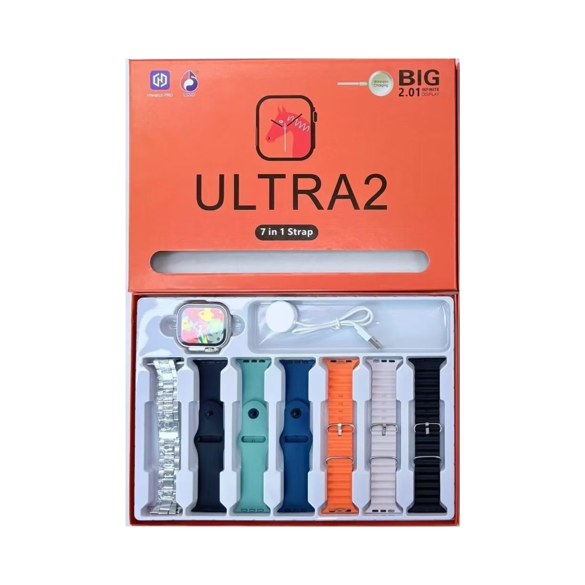 Orange Box Ultra 2 Smart Watch | 7-in-1 Combo | Silver Dial + 6 Straps + 1 Metal Chain