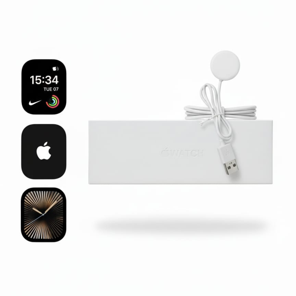 Apple Logo Watch Series 10 | Silver (Starlight) Dial | Strap Colors: Black, White & Pink