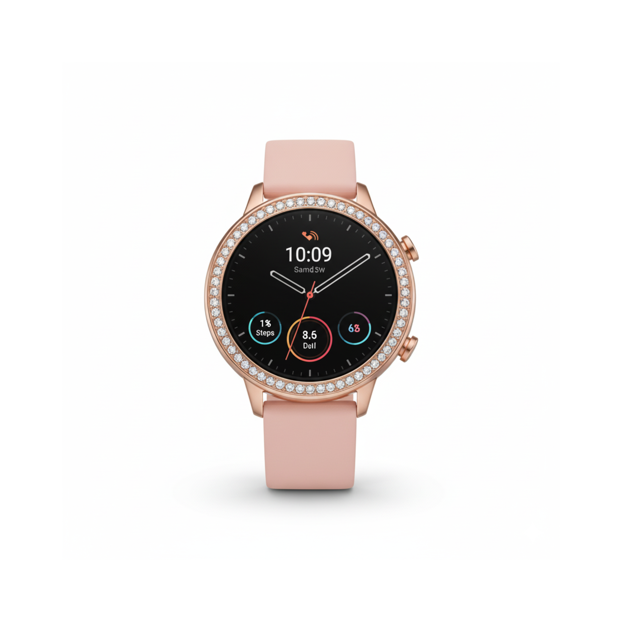 DW Lady Round Dial Smart Watch | 2-in-1 Combo | Pink Silicone & Diamond-Engraved Rose Gold Strap