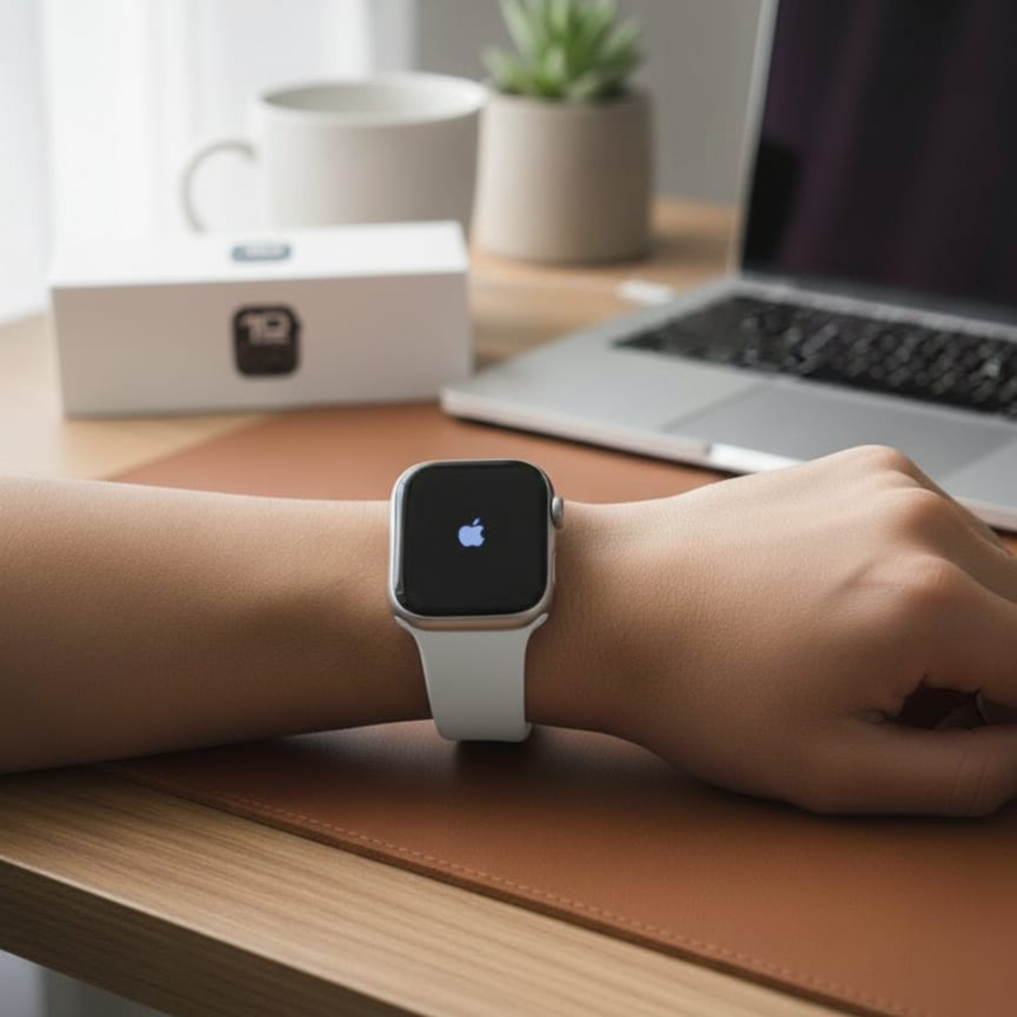 Apple Logo Watch Series 10 | Silver (Starlight) Dial | Strap Colors: Black, White & Pink